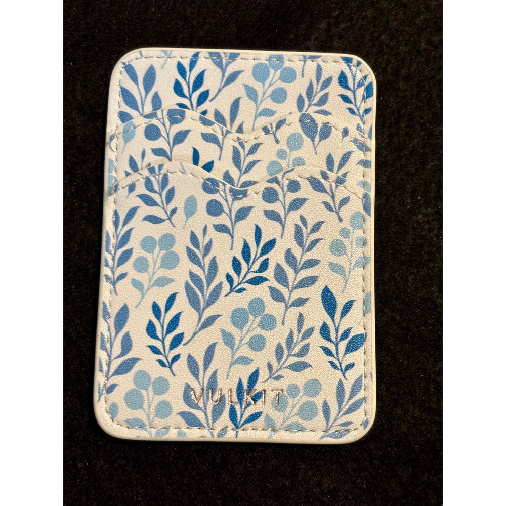 VULKIT Blue Floral Adhesive Phone Wallet Card Holder 2-Slot Stick-On Slim Case